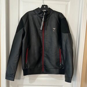 NWT Ferrari collection faux  Leather men Jacket with Red Accents size L